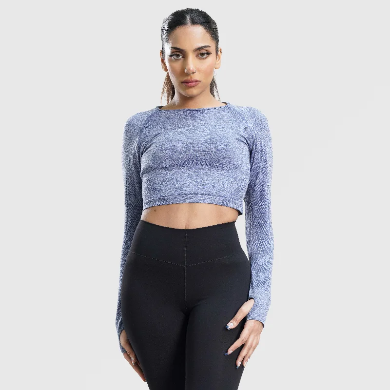 Rank Seamless Crop Top (Blue) Real Fur Shearling Chenille