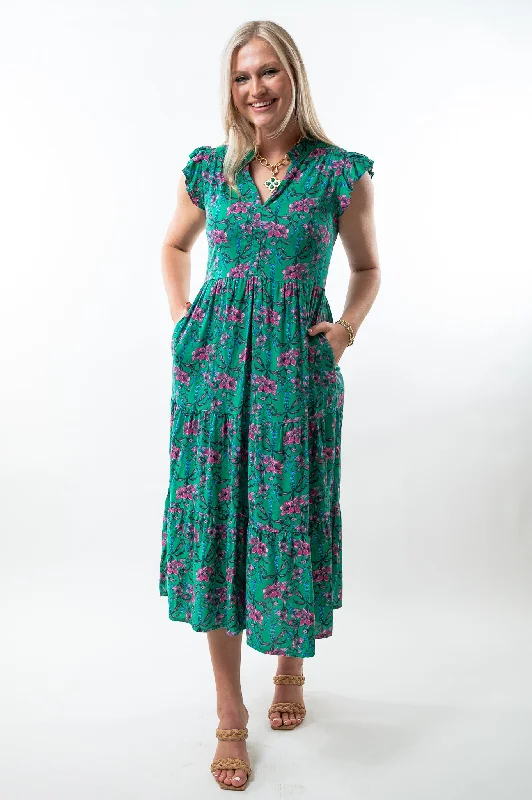 The Campbell Dress in Jade Green Floral Tunics Canvas sturdy