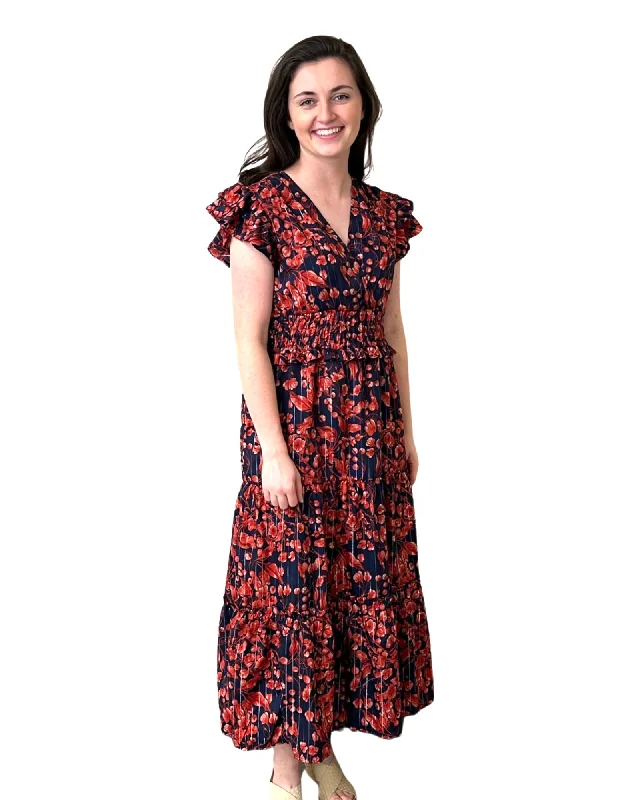 The Ryan Flutter Sleeve Dress in Navy and Red Tunics Sophisticated sleek