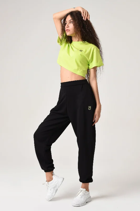 Crop Top Lime Solid Print Embellished