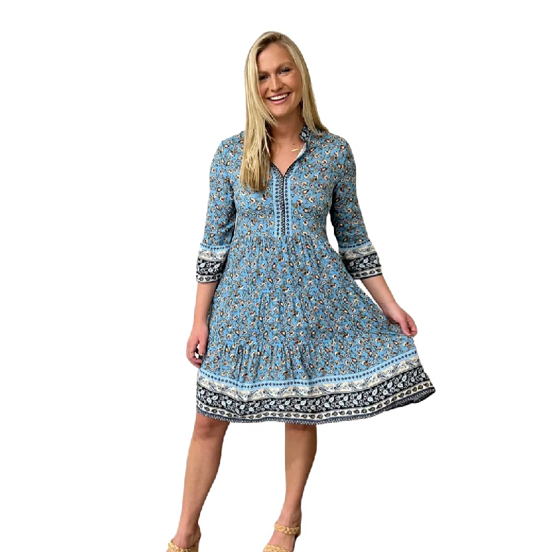 The Logan Border Print Dress in Turquoise Tunics Practical durable