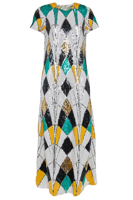 Sequin Swing Dress - Cream Multi Tunics stripes playful