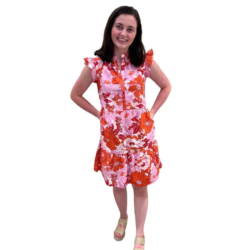 The Campbell Flutter Sleeve Dress in Coral and Pink Tunics Versatile functional