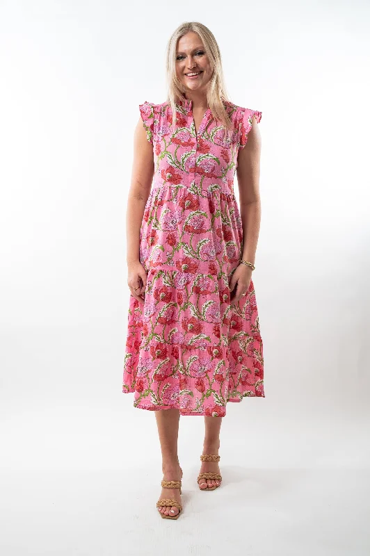 The Campbell Pretty in Pink Block Print Floral Dress Floral Print girly