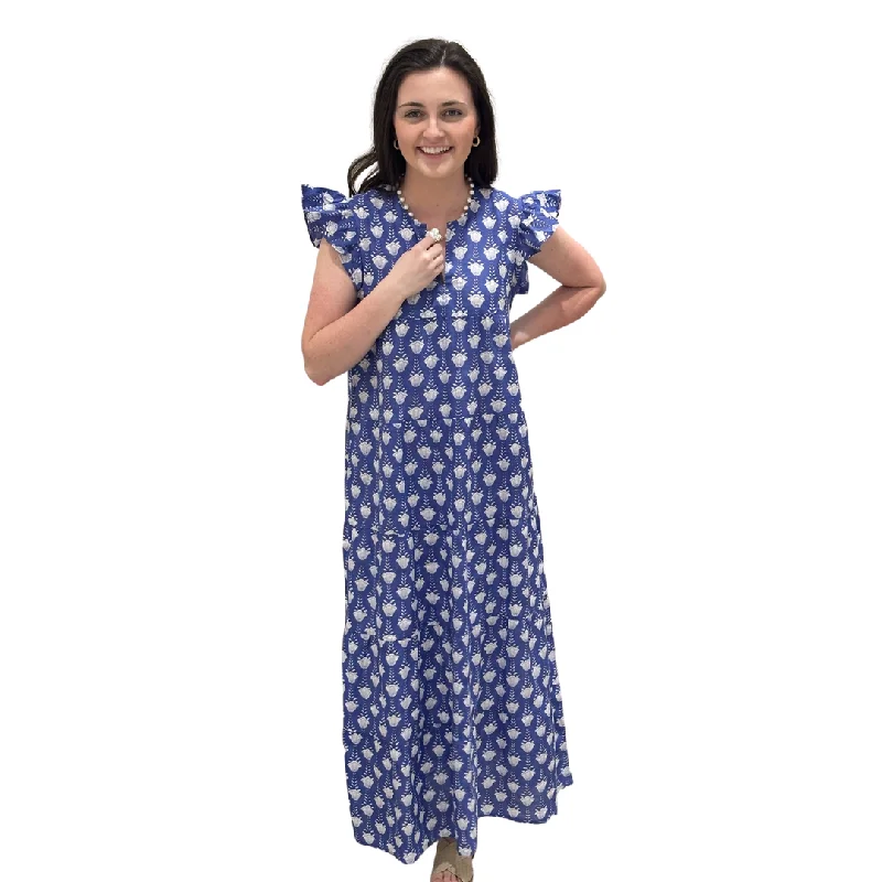 The Isabella long Length Block Print Dress in Blue Tunics Bestseller popular