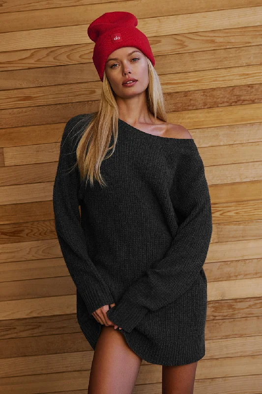 Cashmere Plush Waffle Dress - Dark Heather Grey Tunics Practical easy-care