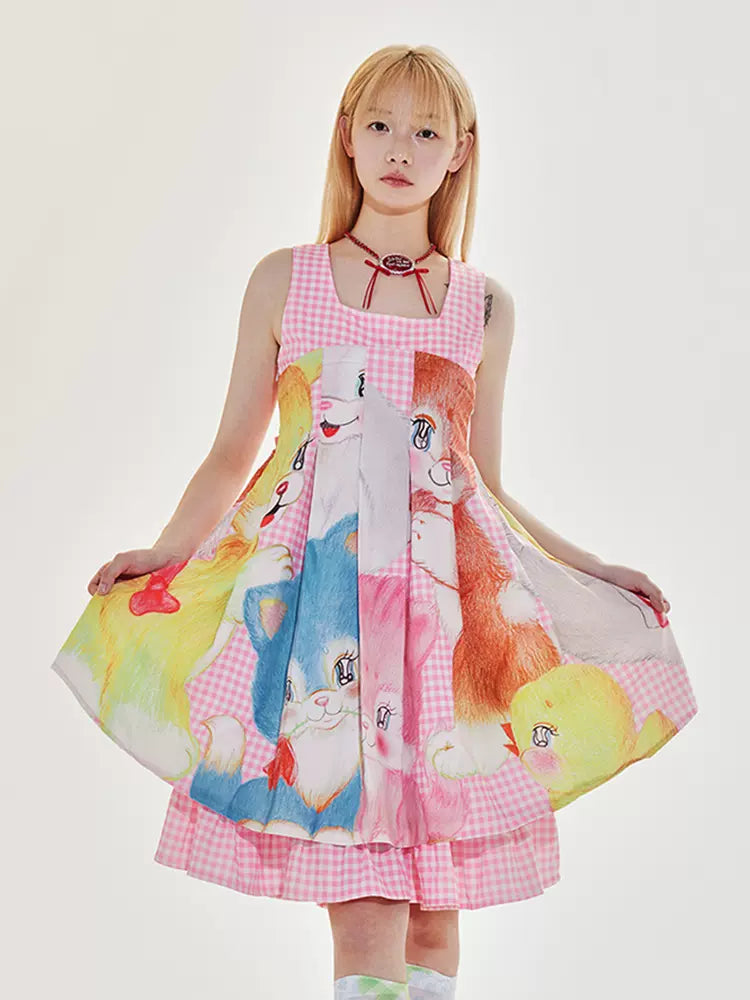 Pink plaid animal dress【s0000009517】 Tunics Floral girly