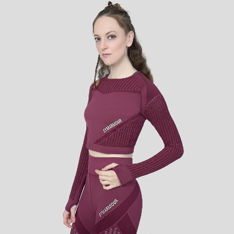 Super Seamless Crop Top (Maroon Shade) Zippered Front Buttoned Front Snap Front