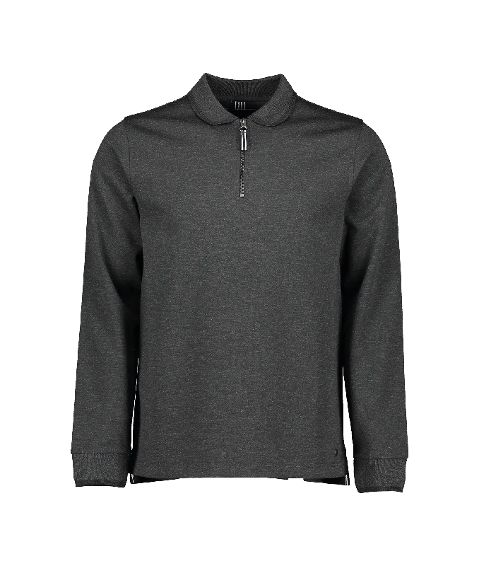 Legra Zip Neck Lux Jersey Long Sleeve Polo - Grey Beige Jersey Tee