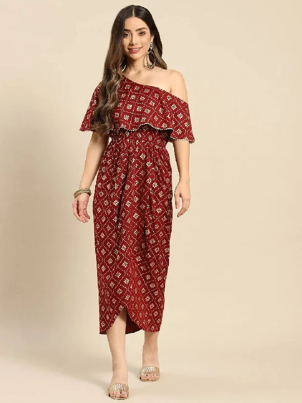 One Shoulder Yoke Overlap Printed Dress-Tp0434Rp41-S Tunics Short Trendy