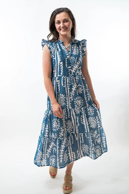 The Campbell Long Length Dress in Teal and White Tunics Long Elegant