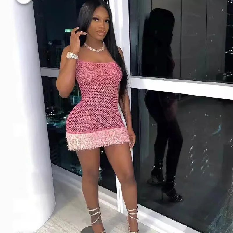 Sexy beaded gilded bright mesh openwork dress（CL12192） Tunics Chic fashionable