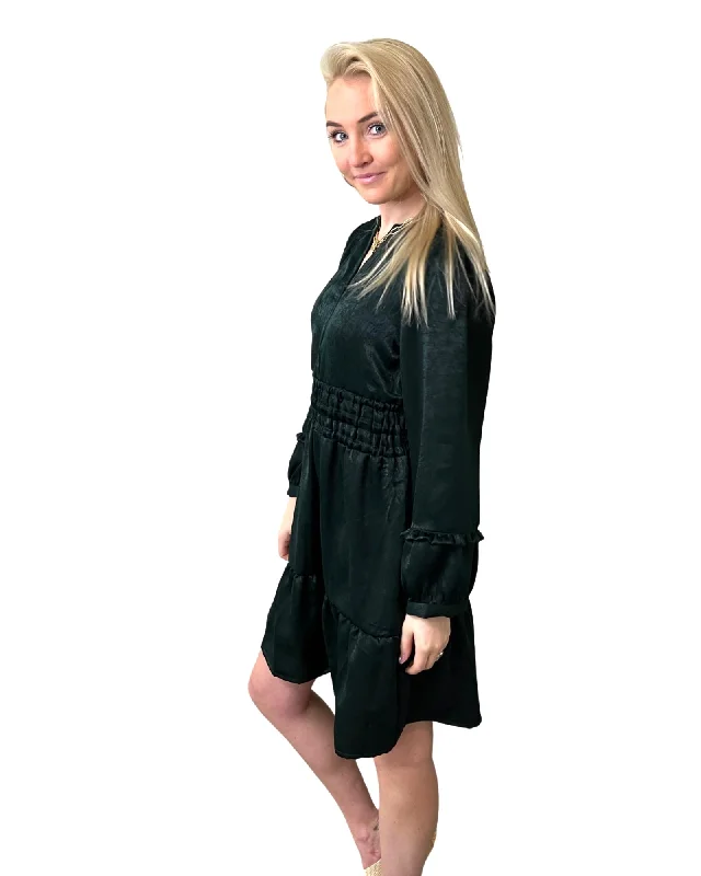 The Sydney Short Length Dress is Dark Green Sateen Tunics Cozy soft