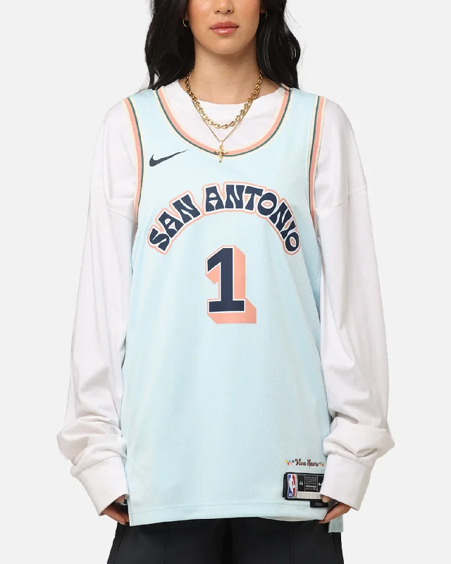 Nike Victor Wembanyama San Antonio Spurs #1 City Edition 2024/25 Nike Dri-Fit NBA Swingman Jersey Blue Polo Neck Jersey Top Nike Victor Wembanyama San Antonio Spurs #1 City Edition 2024/25 Nike Dri-Fit NBA Swingman Jersey Blue Polo Neck Jersey Top