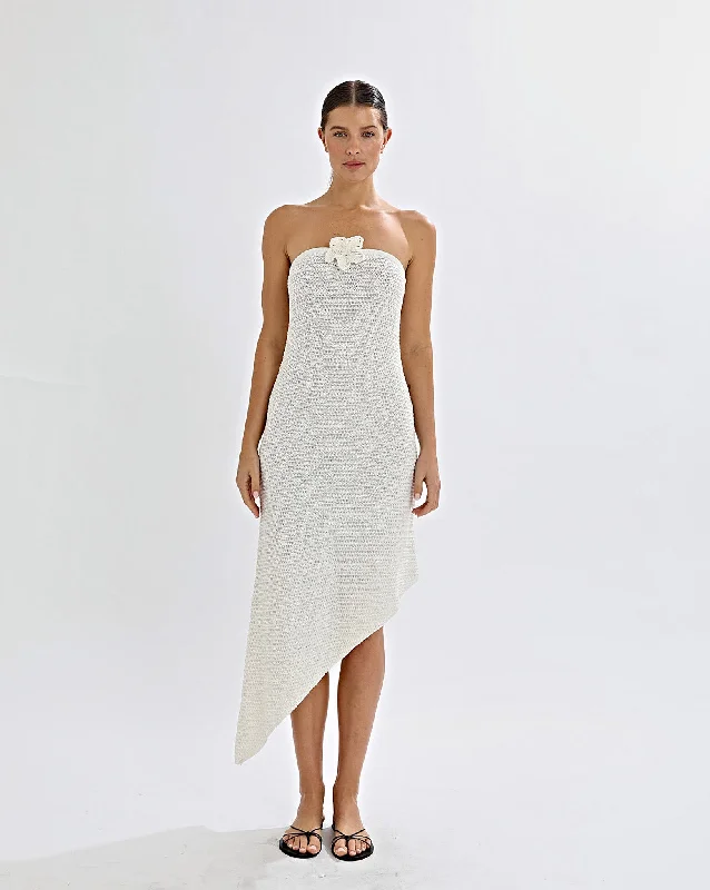 Eloise Knit Flower Dress Off White Tunics Summer linen