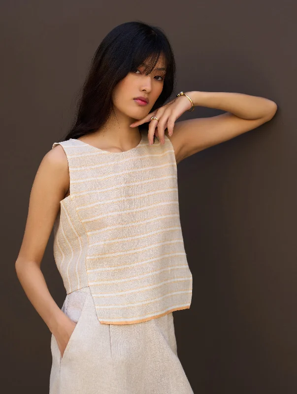 Jiho Striped Linen Crop Top - Natural Seamless Knitted Crochet