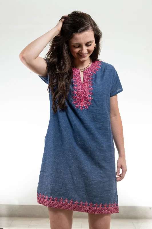 The Calypso Dress is Blue with Pink Custom Embroidery Tunics Favorite customer