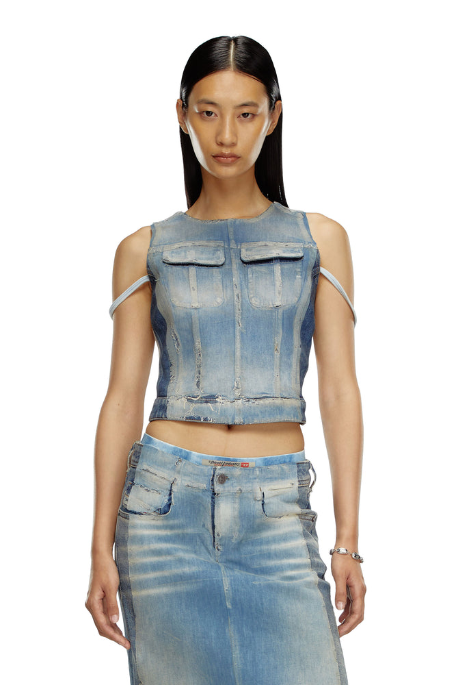 Top in peel-off denim and jersey Gold Jersey Tee