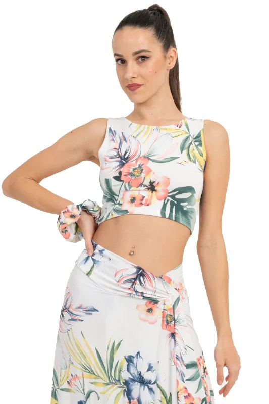 Tropical Print Sleeveless Crop Top Jersey Fabric Tulle Fabric Batik Fabric