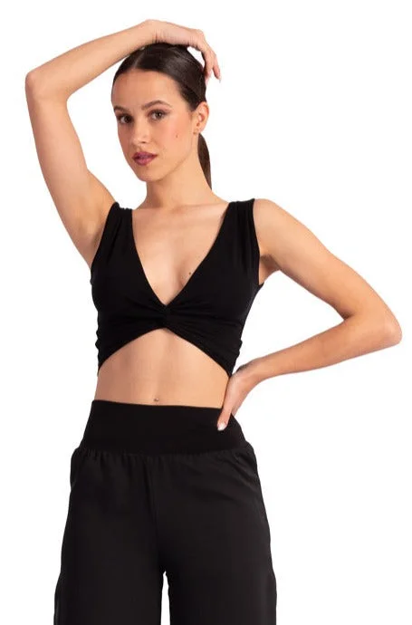 Viscose Twist Knot V-neck Crop Top Modern Contemporary Chic