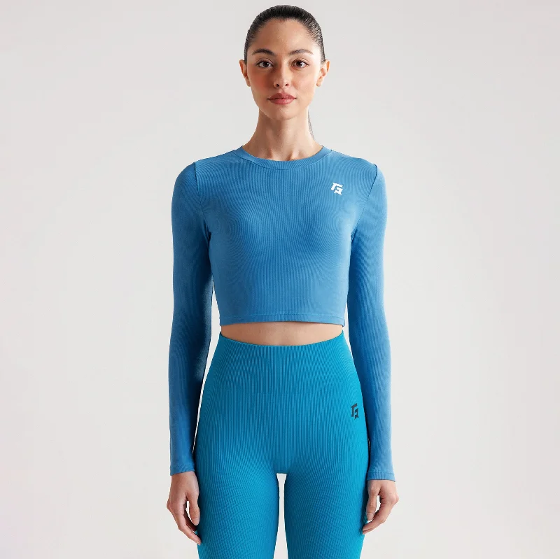 DynamicGrip Crop Top (Blue) Seamless Knitted Crochet