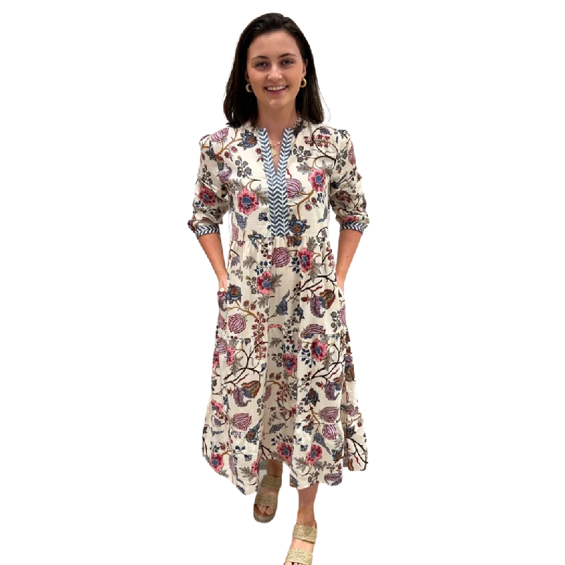 The Daniella Cotton Floral Block Print Dress in French Vanilla Tunics Sale discount