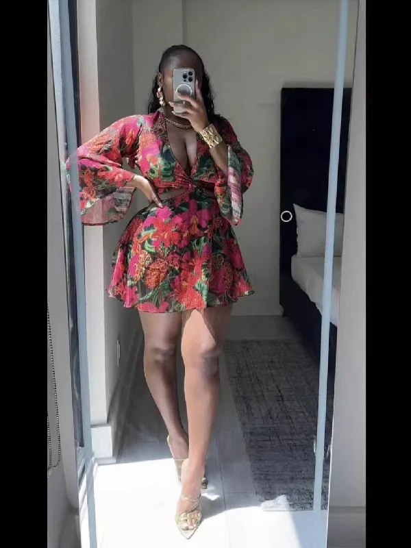 Floral dress 2pc set(CL12242) Tunics Leisure comfortable
