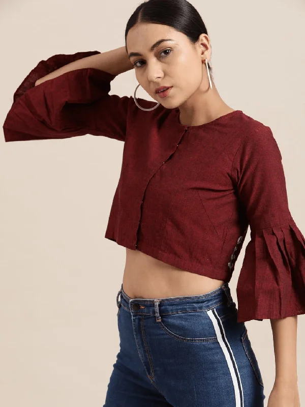 Maroon amirtoe Work Crop Top/Blouse Satin Fabric Silk Fabric Chiffon Fabric