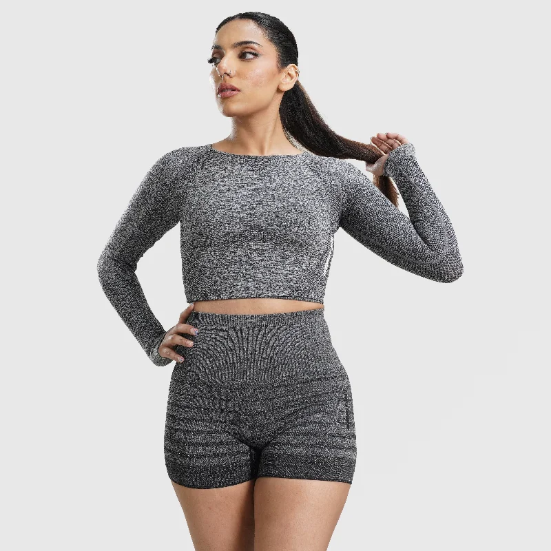 Rank Seamless Crop Top (Grey) Beaded Sequined Faux Fur