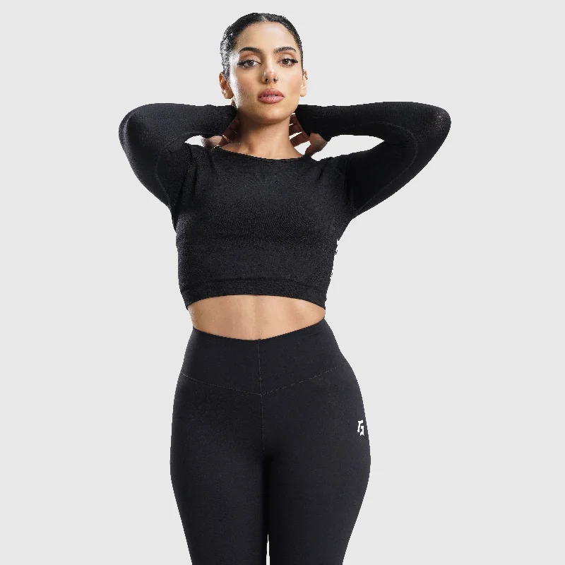 Rank Seamless Crop Top (Black) Silk Blend Satin Velvet