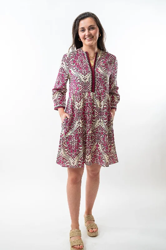 The Daniella Embroidered Trim Dress in Wine-Berry Tunics Fall fleece