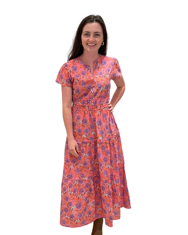 The Sydney Long Length Dress in Coral and Lavender Floral Tunics Party sparkling