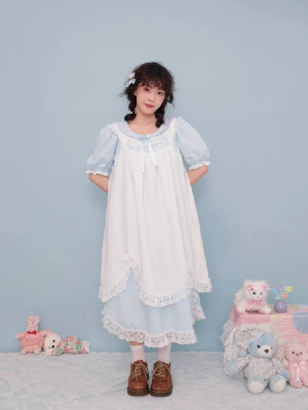 Antique girly floral embroidered light blue dress【s0000009502】 Tunics Trousers formal