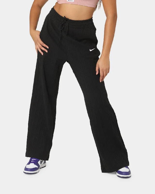 Nike Women's Nike Sportswear Jersey Rib Wide Leg Pants Black/White Lightweight Jersey Top