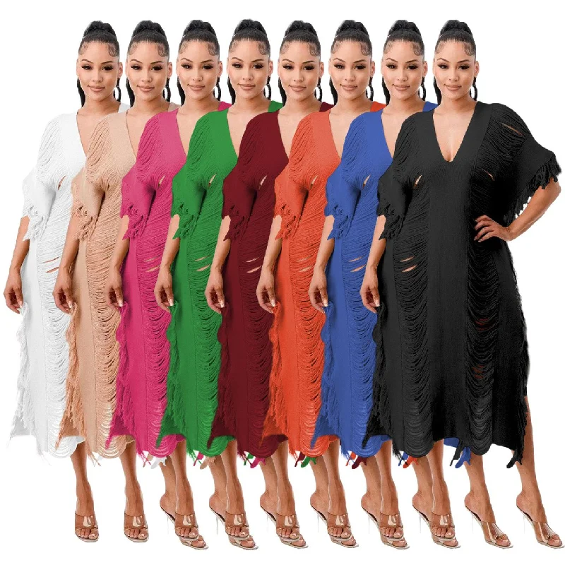 Knitted perspective fringed dress（CL12087） Tunics Sale discount