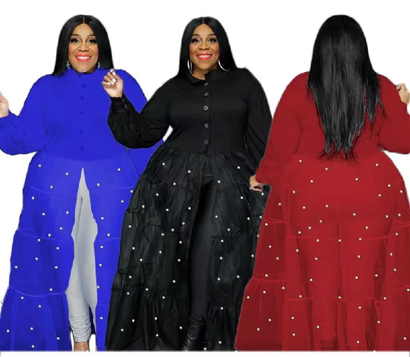 plus size Pearl gauze stitching dress（CL12324） Tunics Cozy comfortable