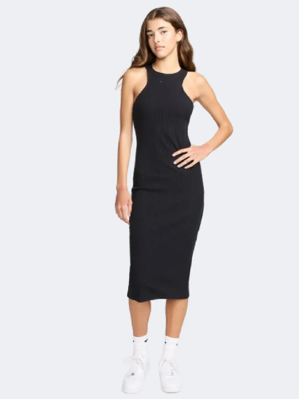 Nike Sportswear Chill Rib Women Lifestyle Dress Black Tunics Seasonal trendy
