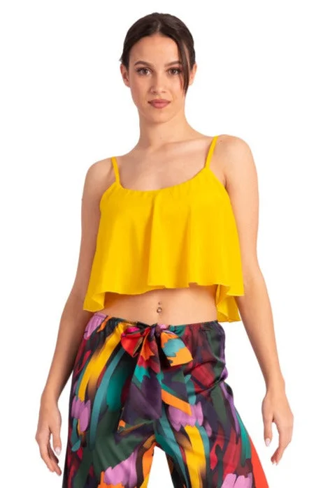 Yellow Loose Crop Top With Bust Lining Casual Formal Business