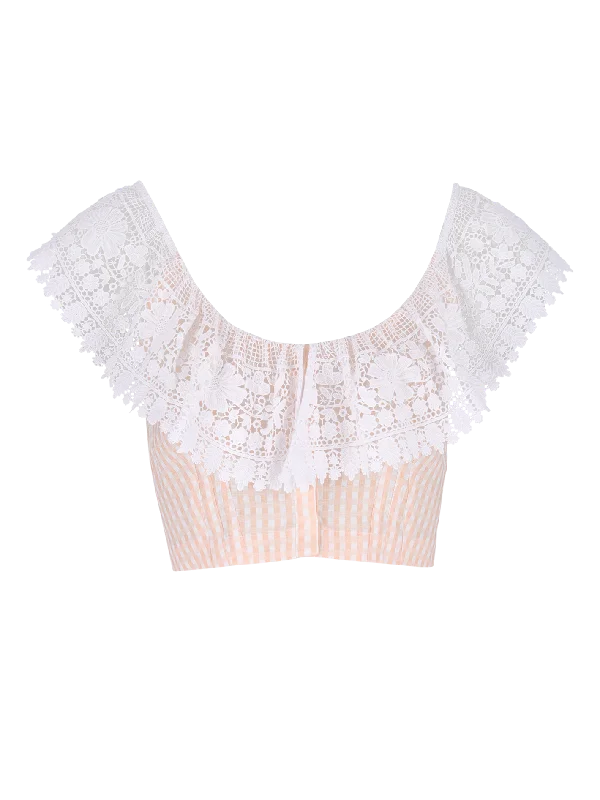 lace-detail gingham crop top Mesh Blend Leather Blend Suede Blend