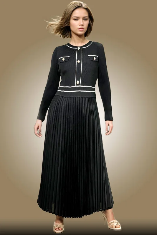 N2447 DRESS (BLK, BEIGE) Crew Neckline Casual