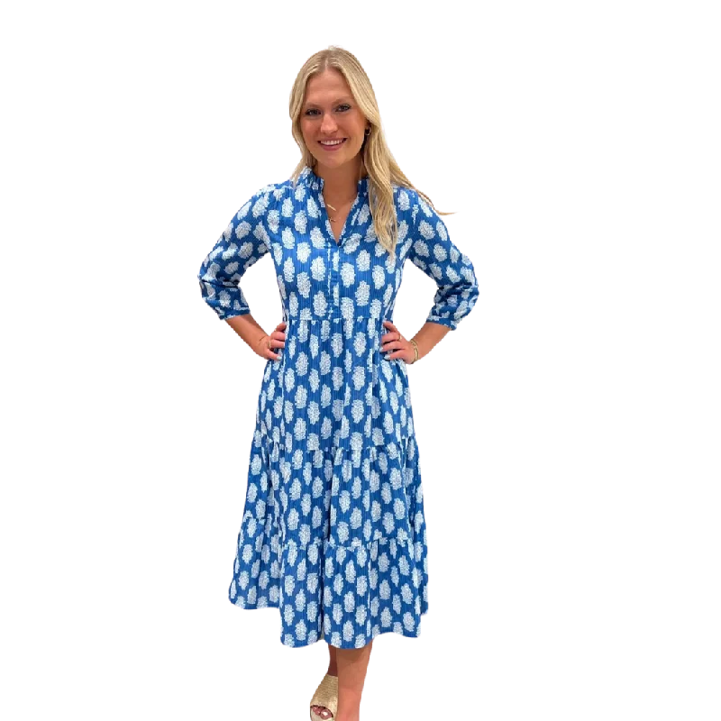 The Campbell Blue Stitching Stripe Block Print Dress Tunics Designer luxury