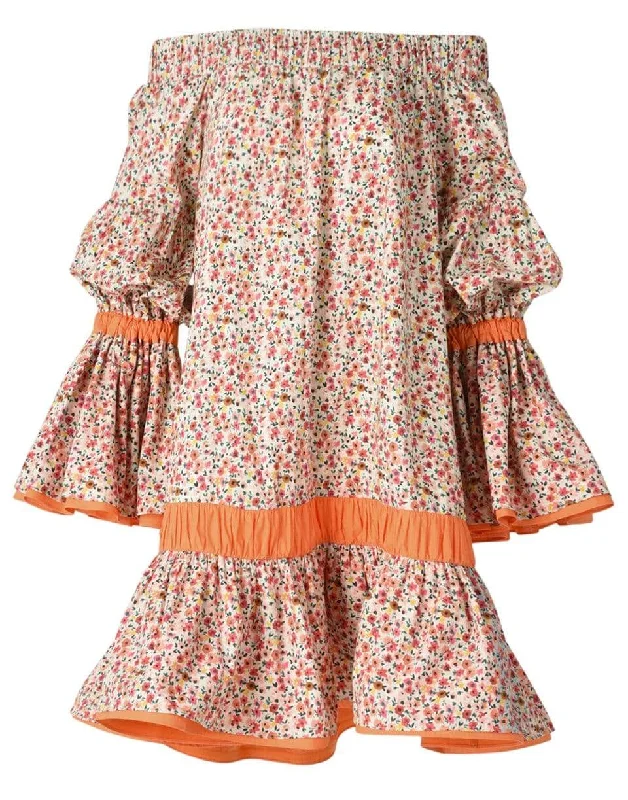 Pescali Off The Shoulder Floral Dress Tunics Summer linen