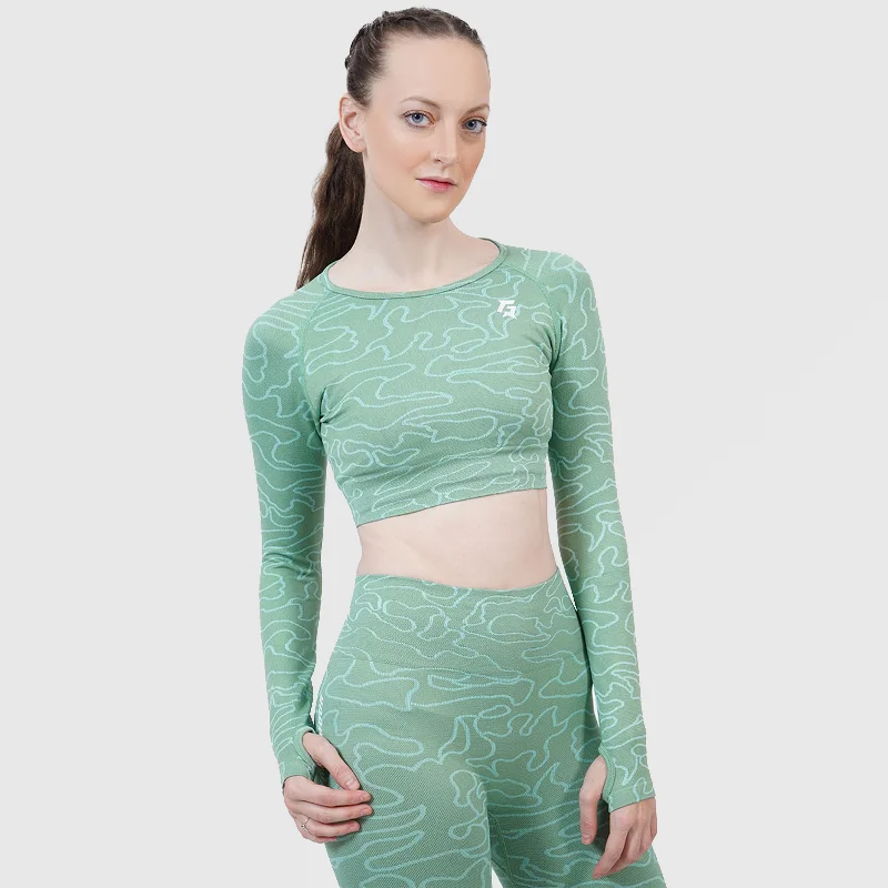 Lift Seamless Crop Top (Green) Houndstooth Herringbone Solid