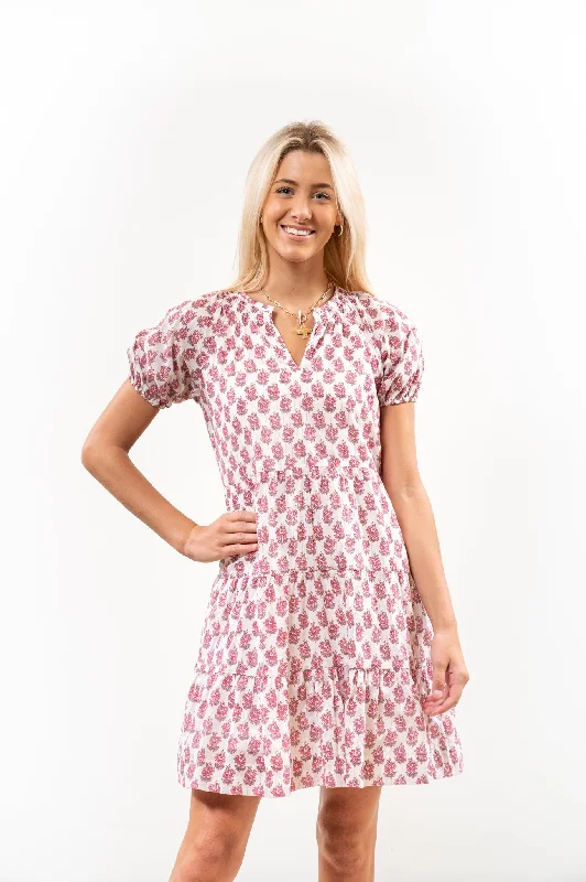 The Dahlia Smock Neck Dress in Terra Cotta Lurex Floral Tunics Polka dots