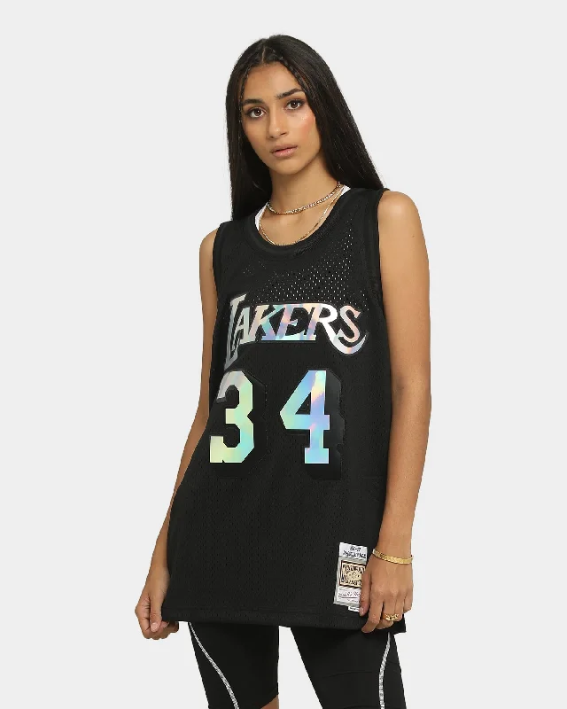 Mitchell & Ness Los Angeles Lakers Shaq #34 HWC Swingman Jersey Black/Iridescent Pastel Jersey Tee Mitchell & Ness Los Angeles Lakers Shaq #34 HWC Swingman Jersey Black/Iridescent Pastel Jersey Tee