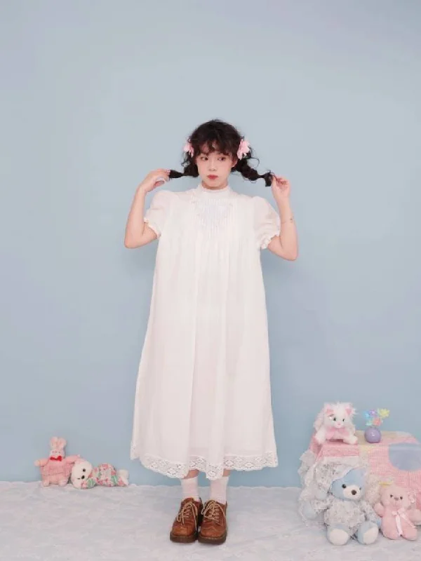 Antique girly pleated embroidery white dress【s0000009498】 Tunics Gym athletic
