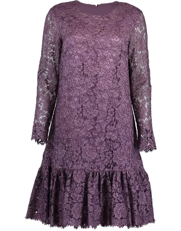 Corded Lace Amethyst Long Sleeve Ruffle Hem Dress Tunics Formal black