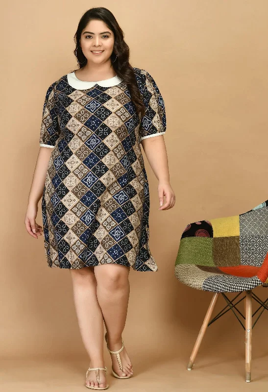 Plus Size Bandhani Printed Ethnic Dress Tunics Evening elegant