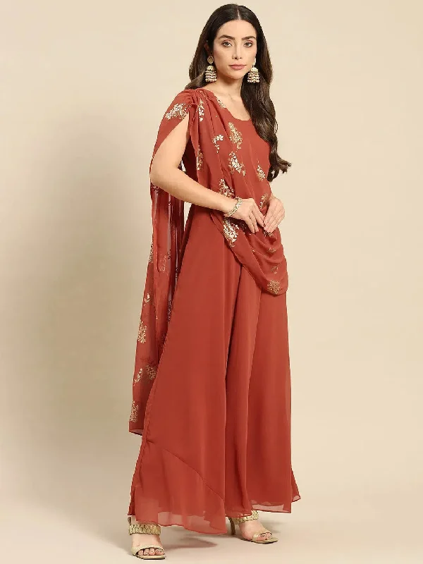 Long Flare Dress With Dupatta Drape-Tp0516Gp4-S Tunics Satin smooth