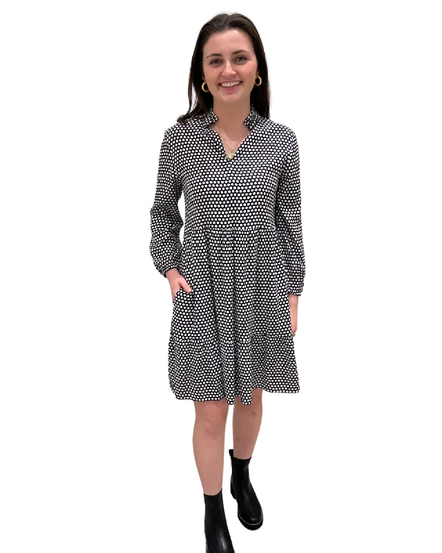 The Marnie Notch Neck Dress in Black and White Polka Dot Tunics Fashionable chic